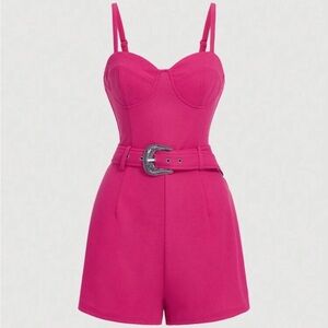 NWT SHEIN MOD Pink Bustier Belted Romper - Size L